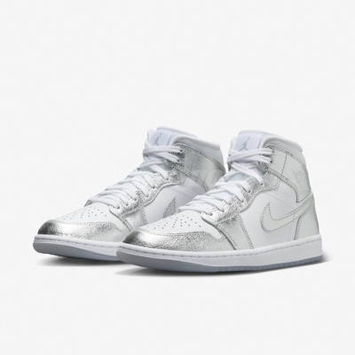 Nike 休閒鞋 Wmns Air Jordan 1 Mid SE 女鞋 白 銀 AJ1 中筒 FN5031-100