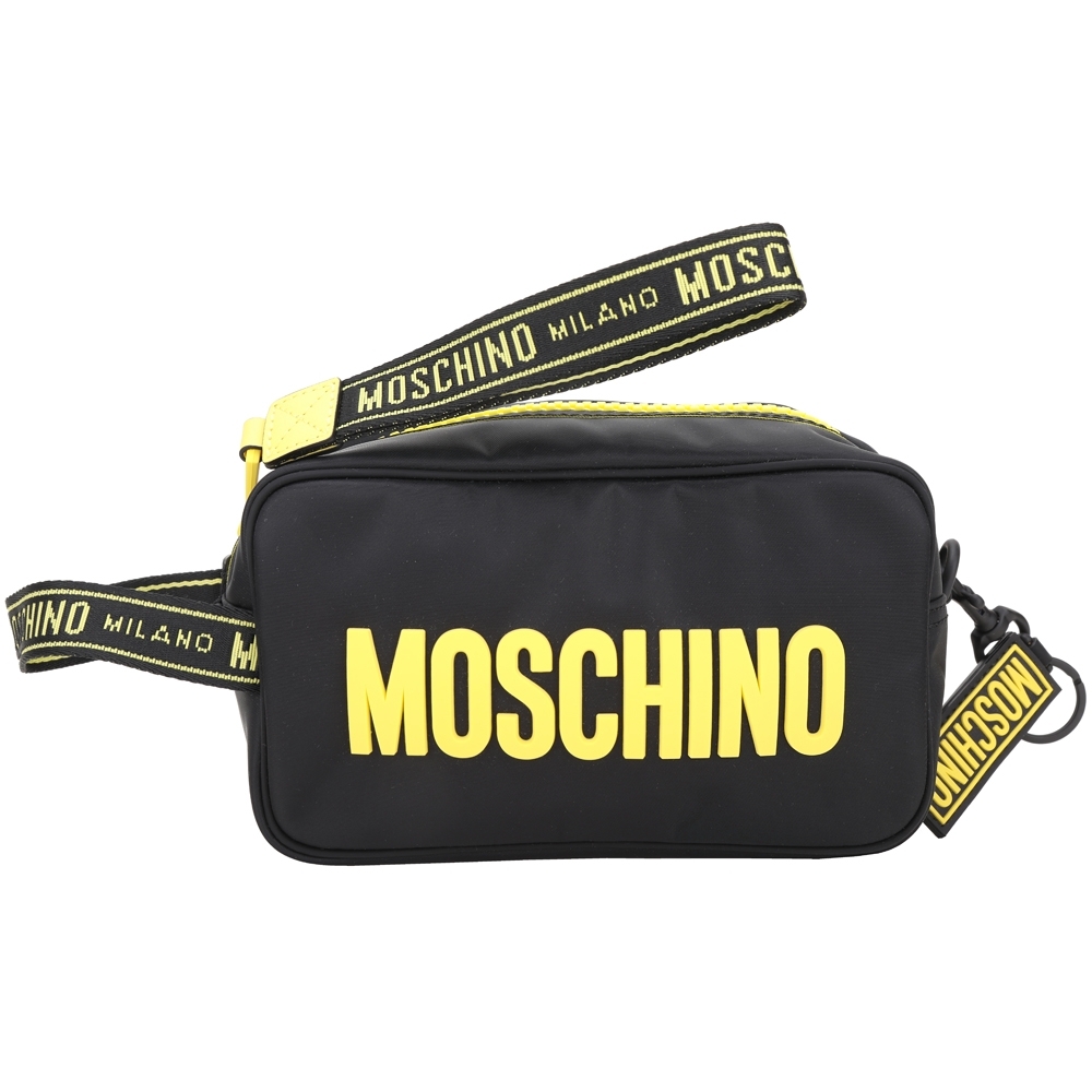 MOSCHINO 矽膠字母標誌尼龍拚牛皮手提包(黃色)