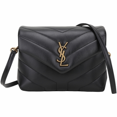 YSL Saint Laurent LOULOU Y字絎縫牛皮可拆背帶手拿/斜背包(黑色)