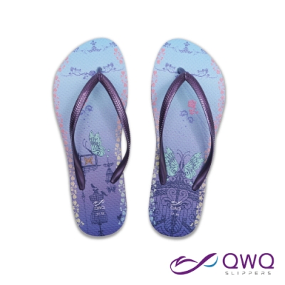 QWQ 插圖女款夾腳人字拖鞋-文創系列-虹欄-紫(ACBA01303)