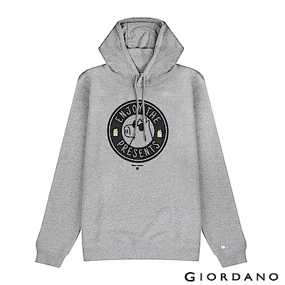 GIORDANO 男裝派對豬系列印花刷毛帽TEE-21 中花灰