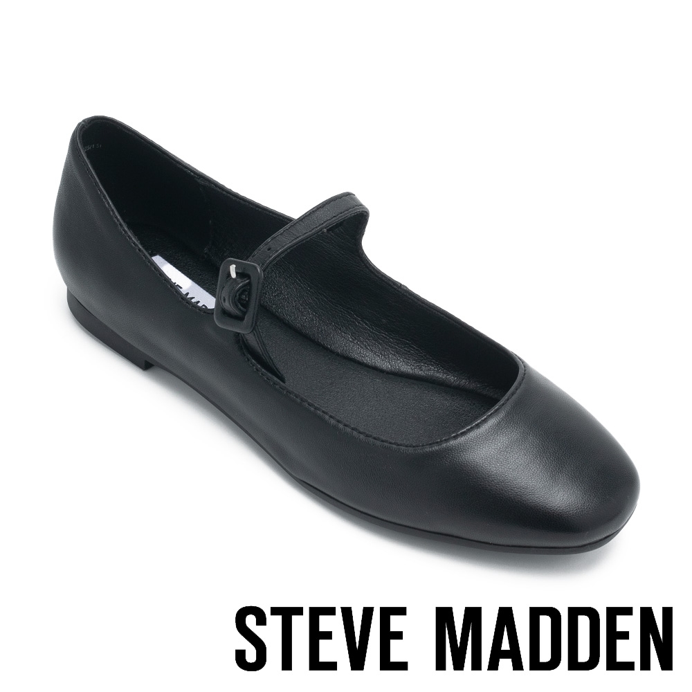 STEVE MADDEN-CADDIE 圓頭平底瑪莉珍鞋-黑色
