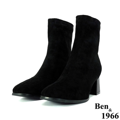 Ben&1966高級彈力絨布經典百搭中跟短靴-黑(217011)