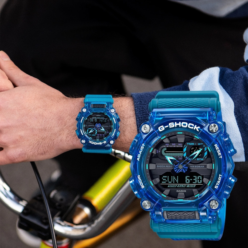 CASIO 卡西歐 G-SHOCK 炫彩音浪 工業風雙顯手錶 迎春好禮-科技藍 GA-900SKL-2A