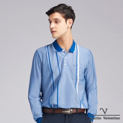 Emilio Valentino范倫鐵諾質感細緻直條POLO衫_寶藍(66-9V2157)