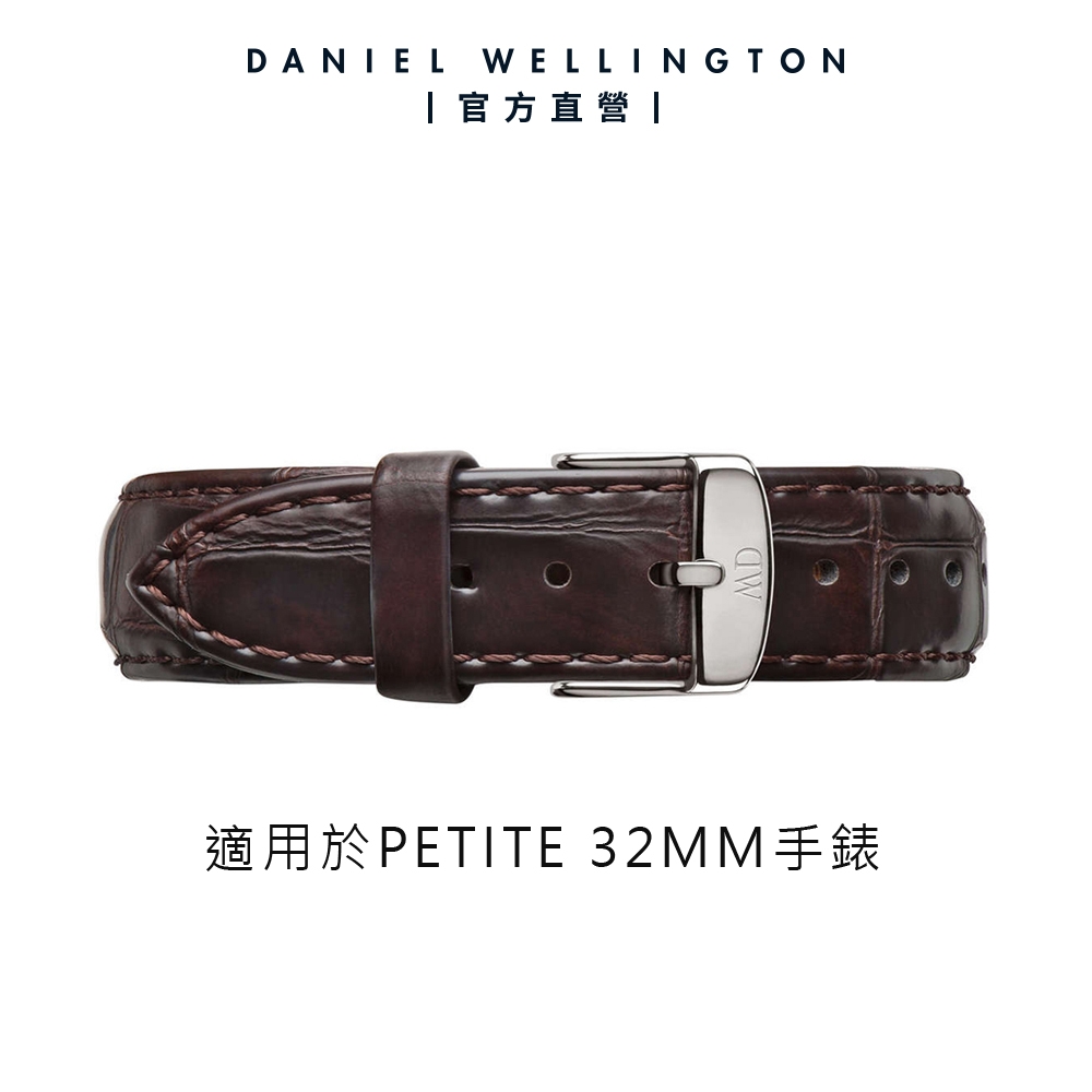 Daniel Wellington DW 錶帶 Petite York 14mm黑棕壓紋真皮錶帶-銀