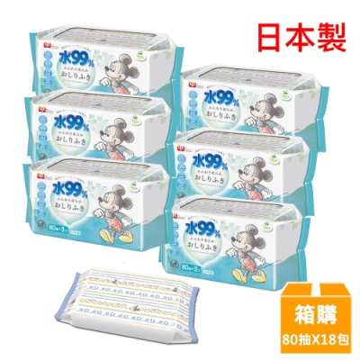 日本LEC 新款迪士尼米奇米妮-純水99%濕紙巾箱購-80抽x18包入