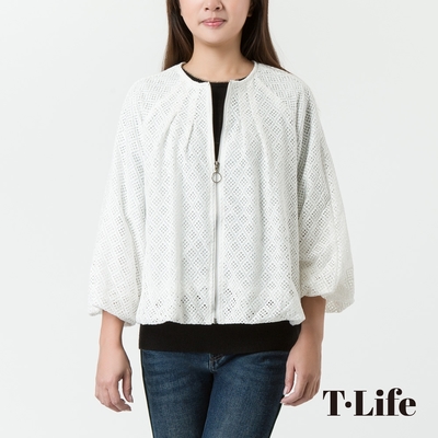 T.Life 日系蕾絲素色短版夾克外套(2色)