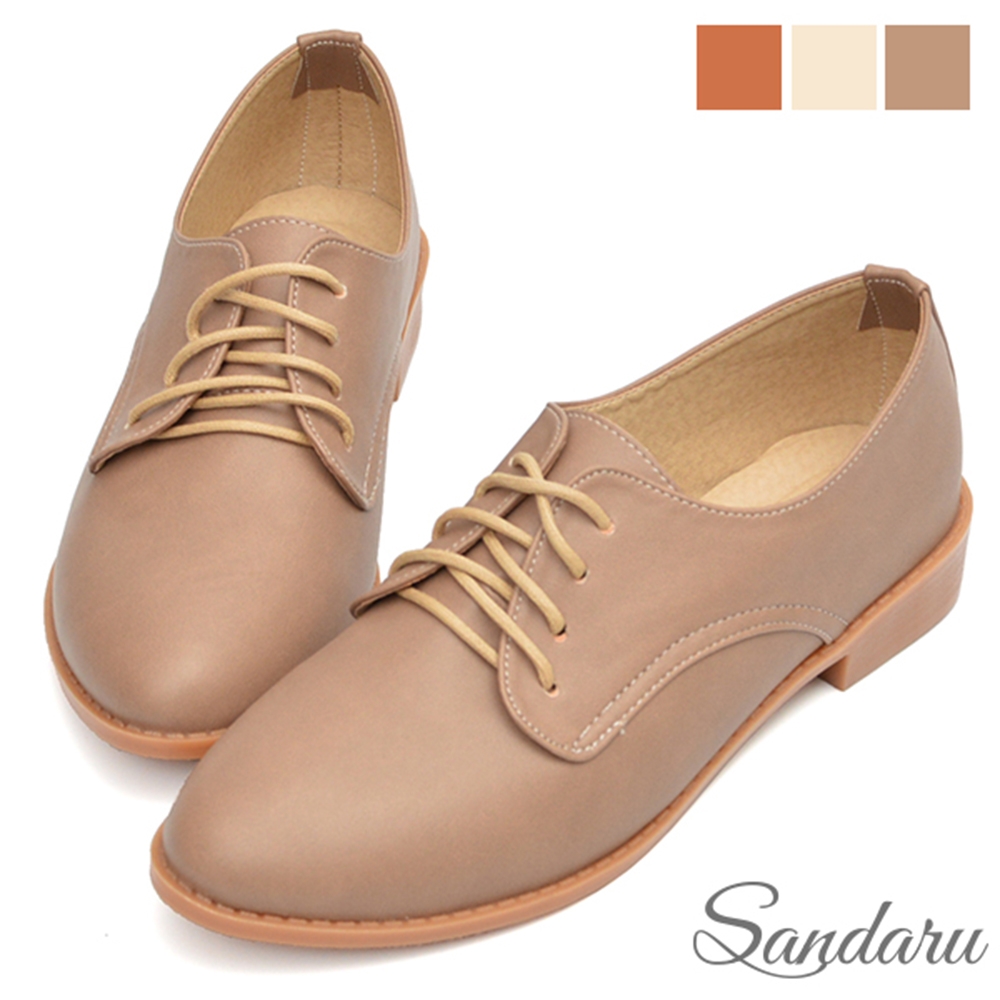 山打努SANDARU-大尺碼鞋 小皮鞋 奶茶系全素面柔軟紳士鞋-可可