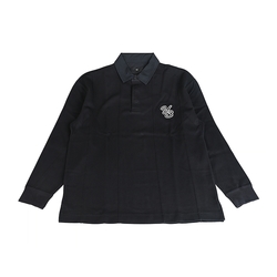 Y-3電繡布章LOGO純棉3領釦設計長袖POLO衫(黑)