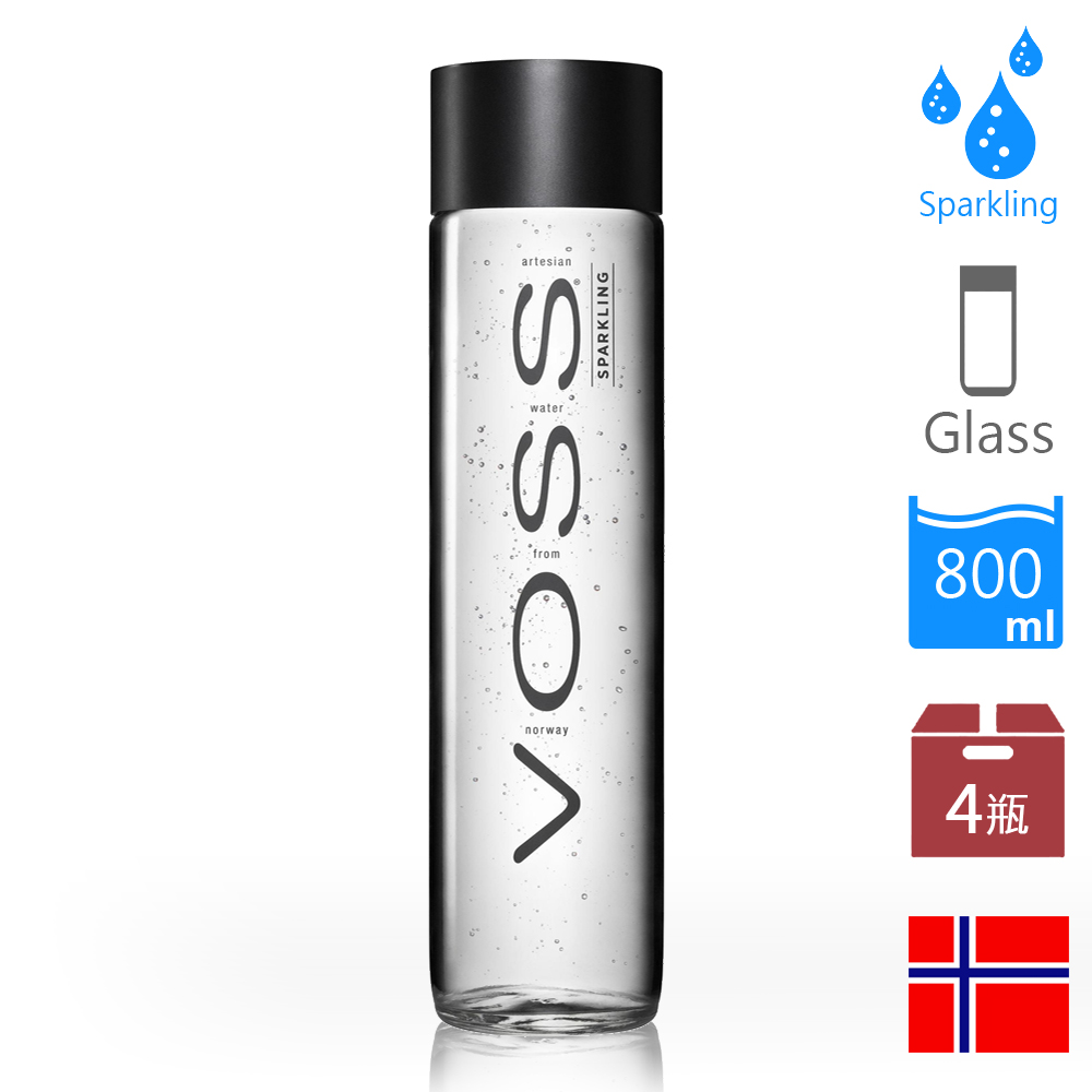 VOSS芙絲 挪威氣泡水(800mlx4)-黑蓋玻璃瓶