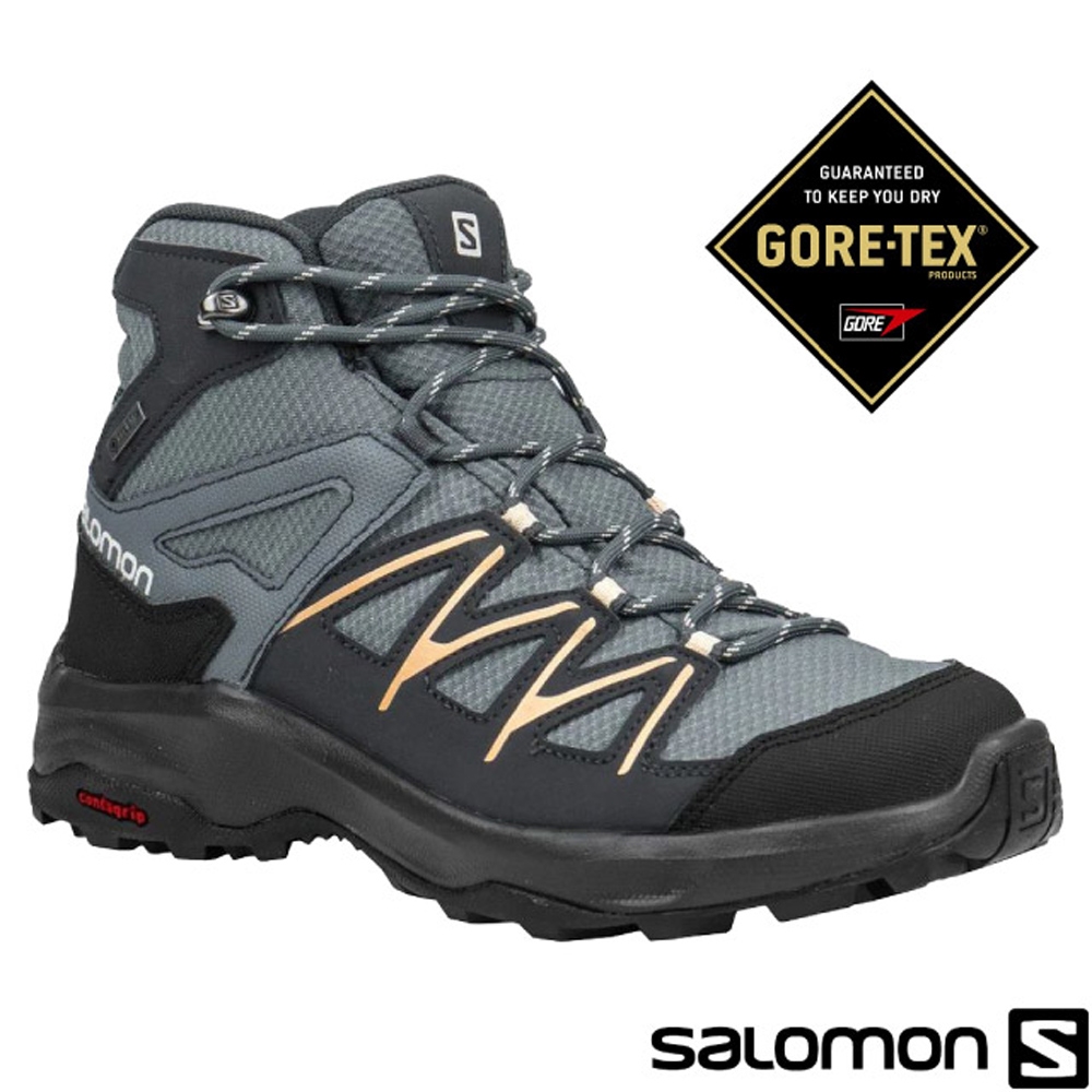 索羅門 SALOMON 女 DAINTREE GTX 防水透氣耐磨中筒登山鞋_暴綠/烏木黑/杏仁粉