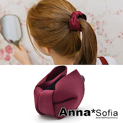 AnnaSofia 單色斜紋單層蝶結 純手工圓夾髮夾(酒紅色)