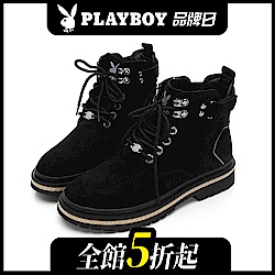 PLAYBOY 個性英倫經典仿皮短靴-黑-Y5835CC