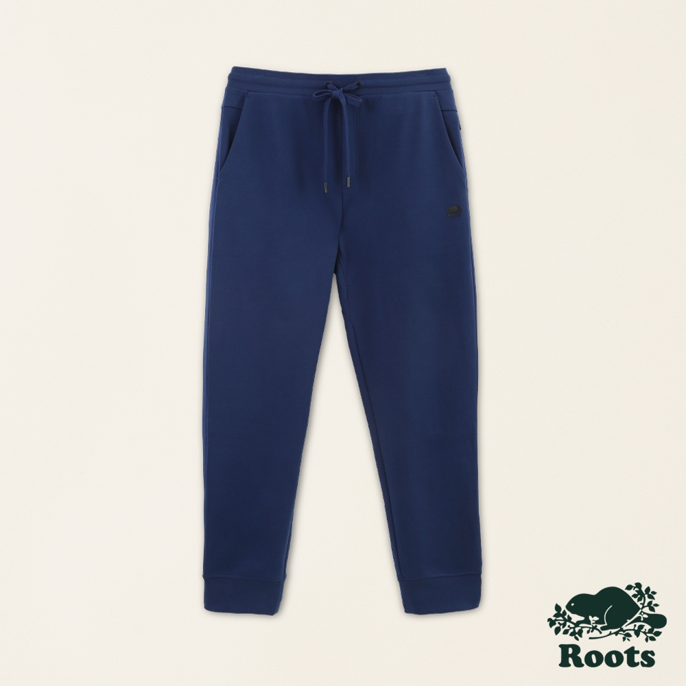 Roots男裝-城市悠遊系列 有機棉縮口休閒褲-藍色