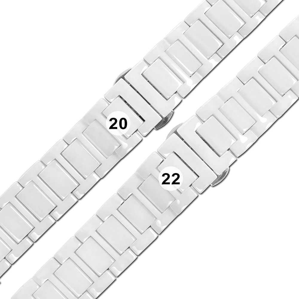 Watchband / 各品牌通用 亮麗陶瓷 快拆 蝴蝶扣 陶瓷錶帶 白色