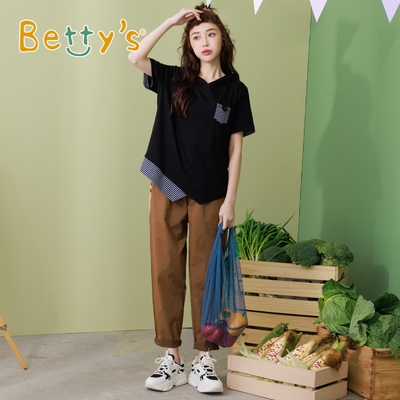 betty’s專櫃款　腰頭口袋拼色寬管褲(咖啡色)