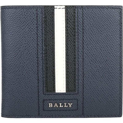 BALLY TRASAI 經典紅白條紋八卡對折短夾(靛藍)