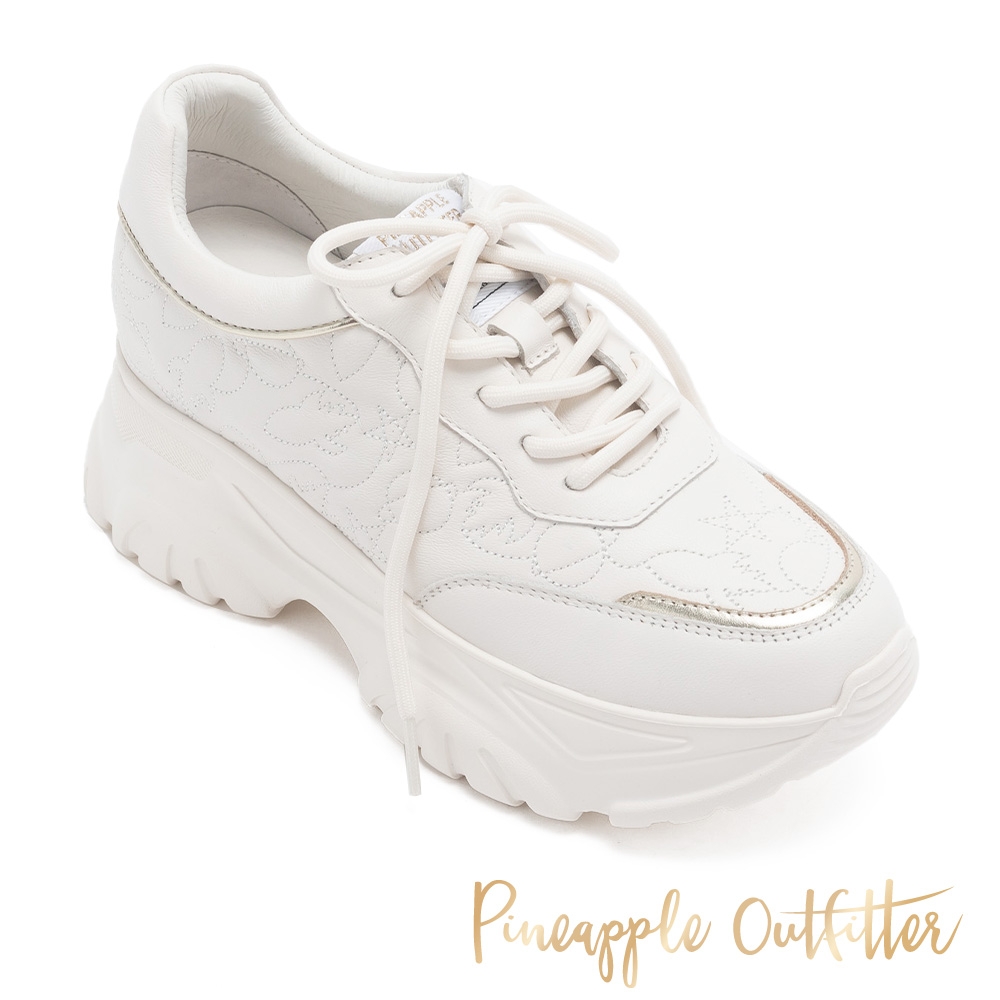 Pineapple Outfitter-ADWIN 真皮造型縫線增高老爹鞋-白色