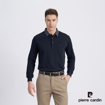 Pierre Cardin皮爾卡登 男款 棉質混紡刷毛素色長袖POLO衫-丈青色 (5215270-39)