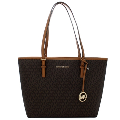 Michael Kors  滿版MK字樣肩背托特包/大款(深咖駝)