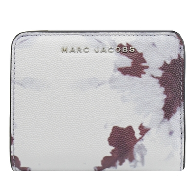 MARC JACOBS 金屬LOGO渲染風印花皮革釦式零錢短夾(紫灰)