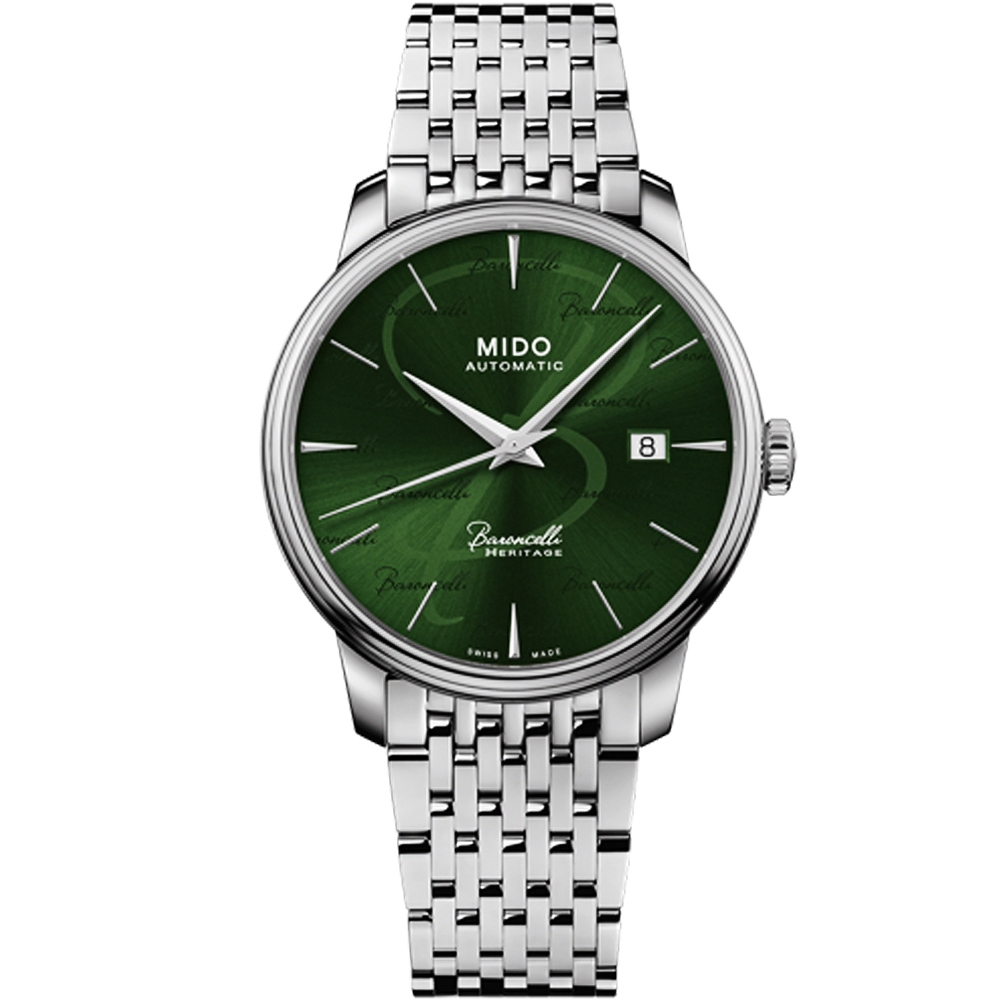 【MIDO 美度】官方授權 Baroncelli 超薄復刻機械錶-綠/39mm M0274071109100