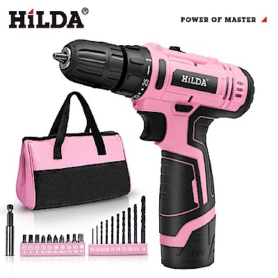 【 HILDA 】希爾達系列粉色時尚 12V電鑽起子加贈工具袋 (單電組)