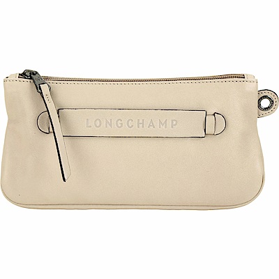 LONGCHAMP 3D 牛皮拉鍊萬用手拿包(米灰色)