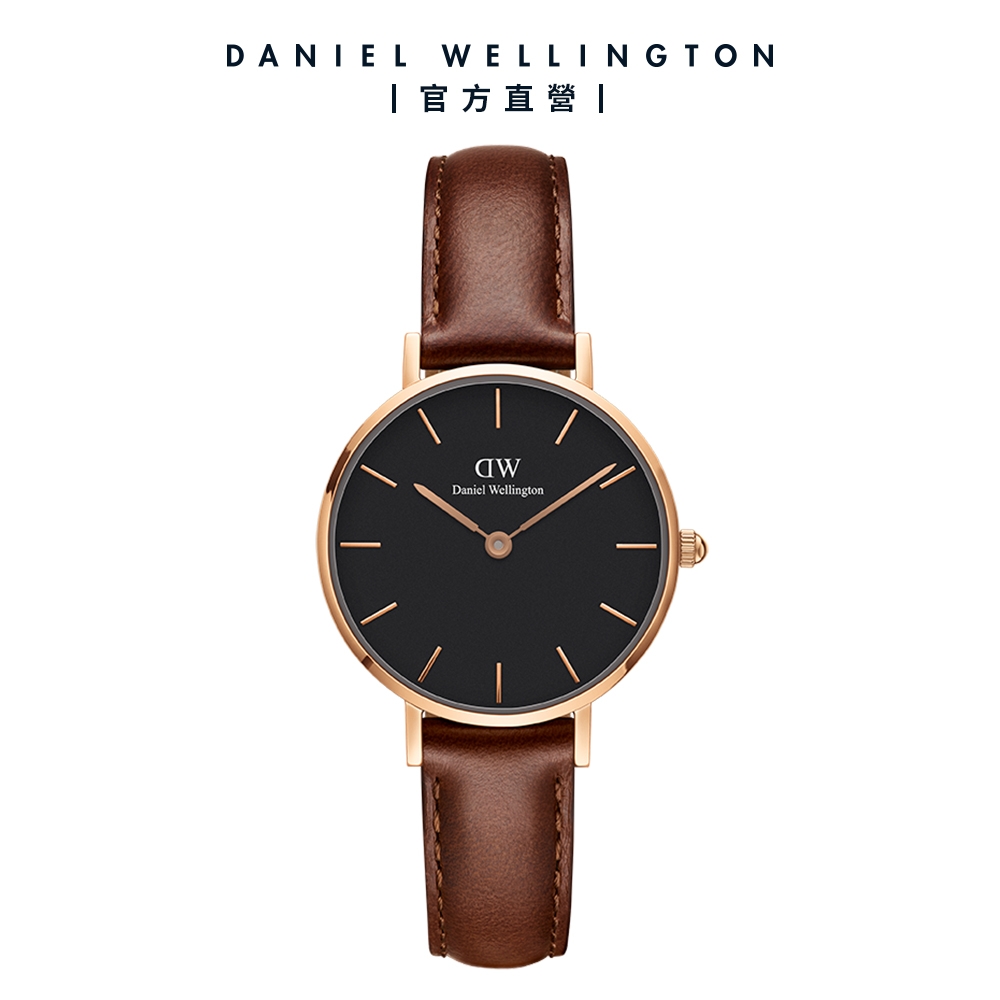 Daniel Wellington DW 手錶 Petite St Mawes 28mm棕色真皮皮革錶-黑錶盤-玫瑰金框 product image 1