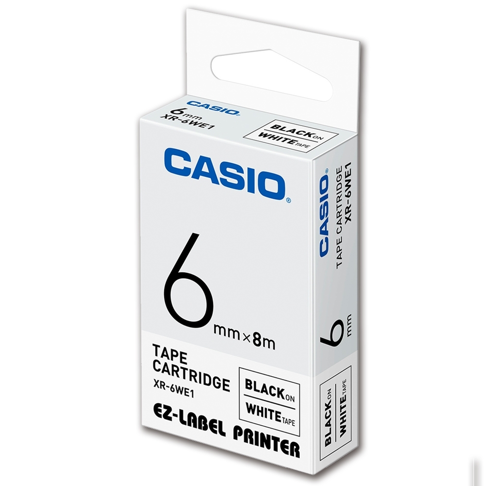 CASIO 標籤機專用色帶-6mm【共有5色】白底黑字XR-6WE1
