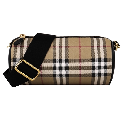 BURBERRY - Vintage Check 防刮PVC 圓桶型斜背包(卡其)小