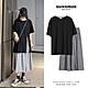 MOCO日系兩件式黑色圓領側開叉寬鬆棉質上衣加鬆緊腰黑白格子裙L~4XL product thumbnail 1