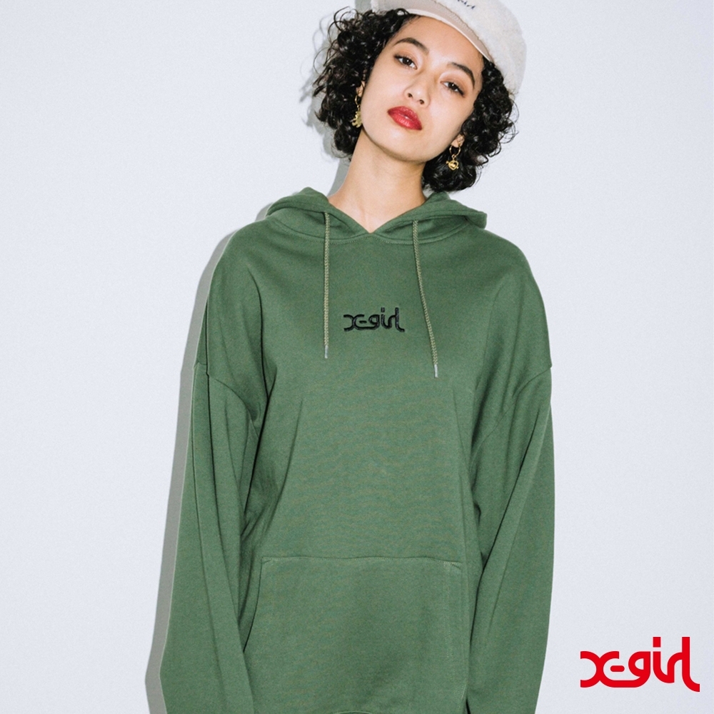 X-girl EMBROIDERED MILLS LOGO HOODIE R&D連帽上衣-橄欖綠