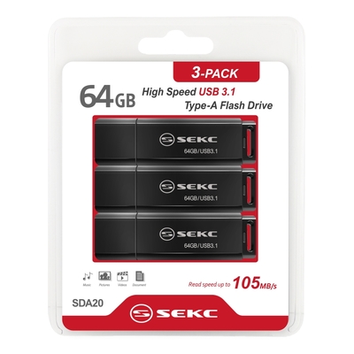 【SEKC】SDA20 USB3.1 Gen1 64GB高速隨身碟(3入組)