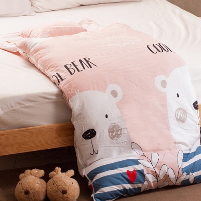 Carolan  快樂熊寶-粉 純棉 加大型舖棉兒童睡袋