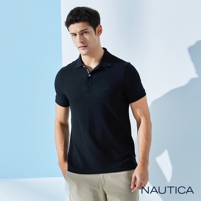 Nautica 男裝 經典素色吸濕排汗短袖POLO衫-黑色