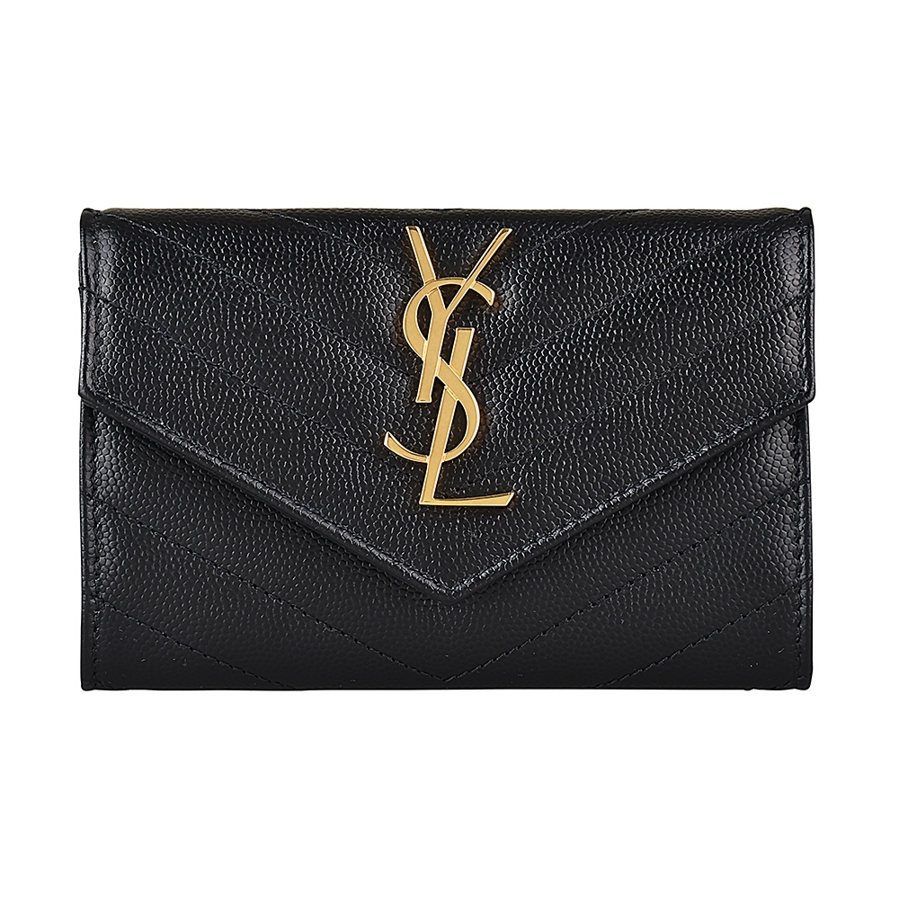 Ysl Saint Laurent Monogram金字logo 4卡魚子醬牛皮釦式零錢包 黑 歐系精品包 配件 Yahoo奇摩購物中心