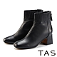 TAS 線條縮口羊皮粗中跟短靴 黑色 product thumbnail 1