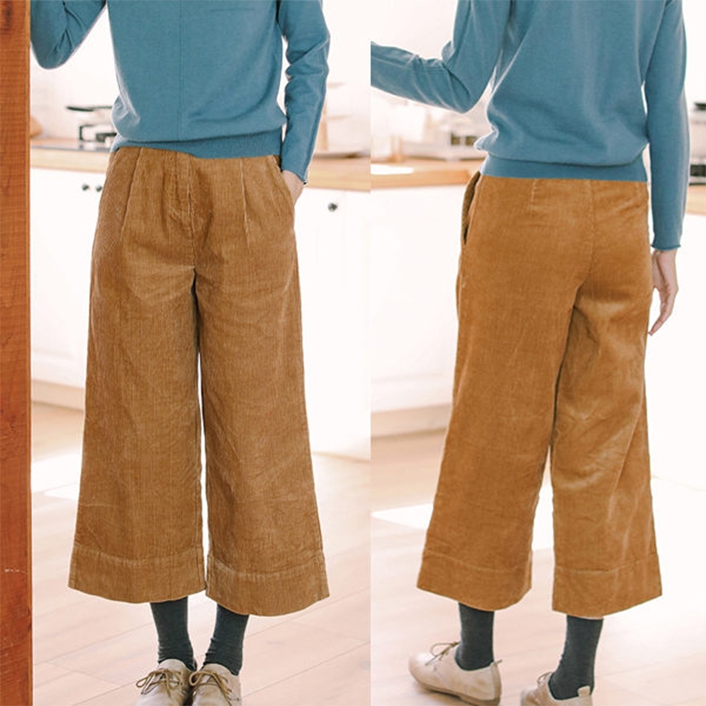 訂製純棉燈蕊絨垂感寬管休閒寬鬆復古長褲-設計所在