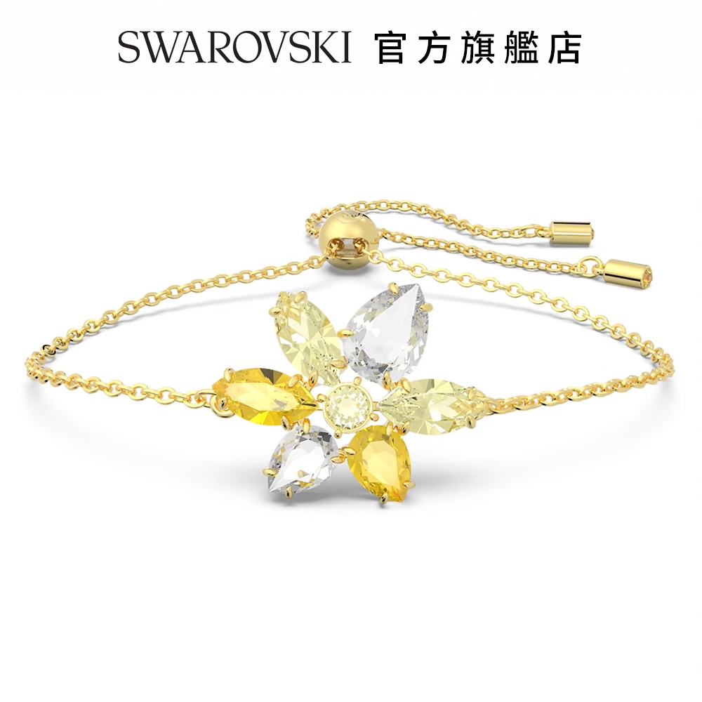 SWAROVSKI 施華洛世奇  Gema 手鏈 混合式切割, 花朵, 黃色, 鍍金色色調