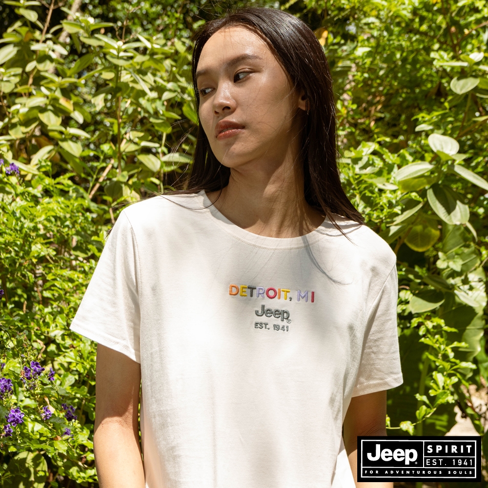 JEEP 女裝 經典LOGO刺繡短袖T恤-白色