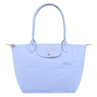 LONGCHAMP LE PLIAGE GREEN系列刺繡長把再生尼龍摺疊水餃包(中/天澄)