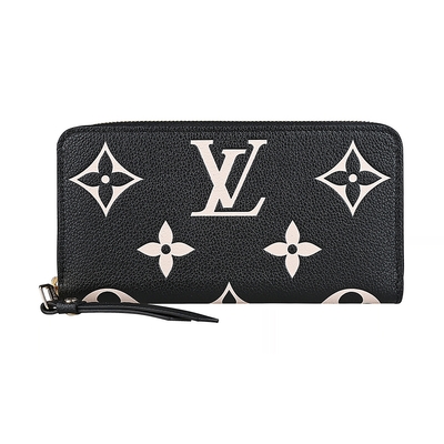 LV M80481 壓印LOGO Monogram Empreinte牛皮12卡拉鍊長夾(黑x米白)