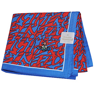 VIVIENNE WESTWOOD 幾何繽紛字母彩色行星LOGO刺繡帕領巾(寶藍底)
