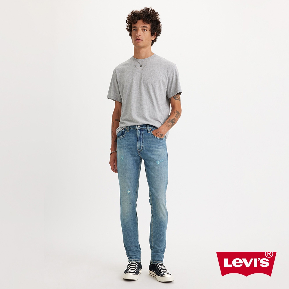 Levis 男款 上寬下窄 512低腰修身窄管牛仔褲 / 淺藍染破壞加工 / 天絲棉 / 彈性布料