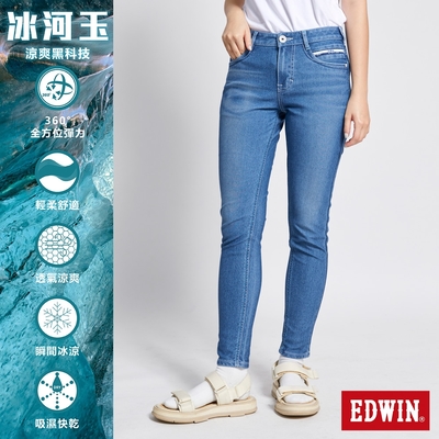 EDWIN 迦績 EJ2冰河玉小直筒牛仔褲-女-拔洗藍