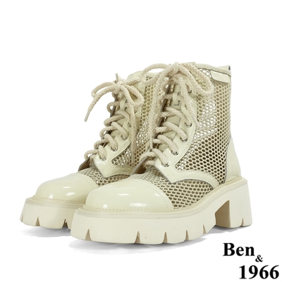 Ben&1966高級頭層牛漆皮流行率性網布短靴-(217062)