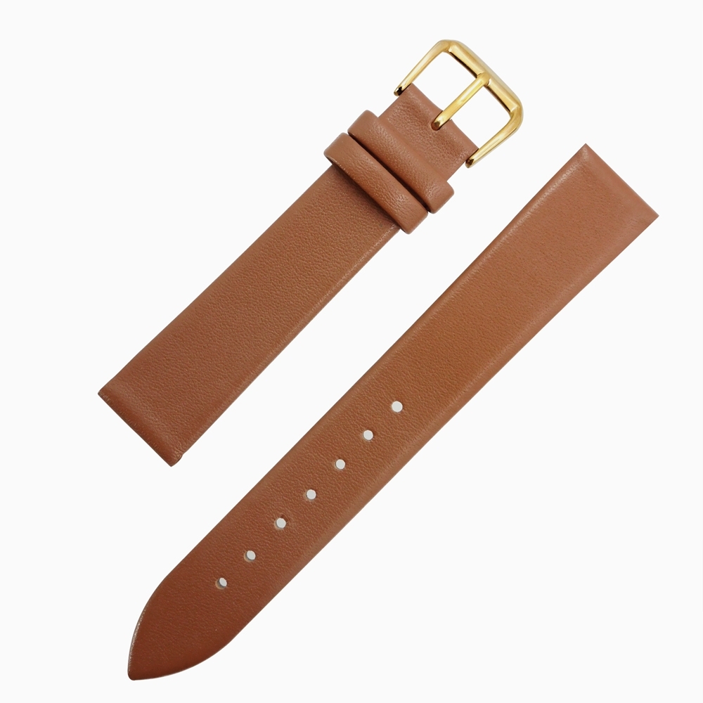Watchband / 超薄 各品牌通用 簡約 真皮錶帶 鍍玫瑰金不鏽鋼扣頭-淺棕