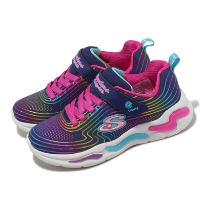 Skechers 童鞋 S Lights-Wavy Beams 藍 彩虹 魔鬼氈 燈鞋 發光 中童 小朋友 302338LNVMT